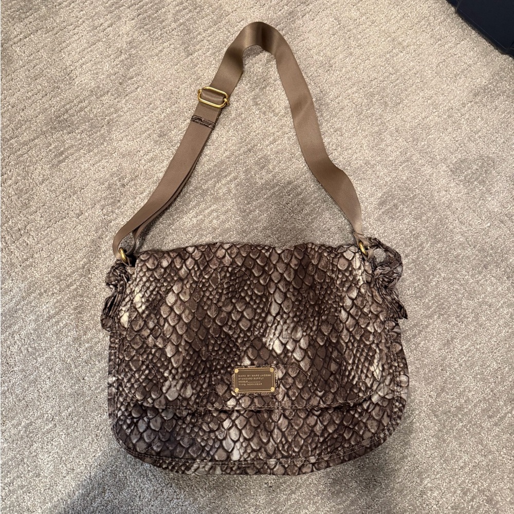 Marc by Marc Jacobs Brown and Cream Python-Print Laptop Messenger Bag
